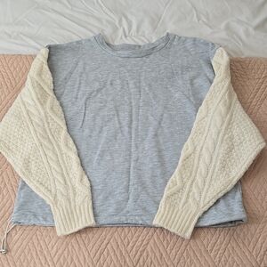 Gray Sweater with Cream Cable Knit Sleeves all:row all row medium